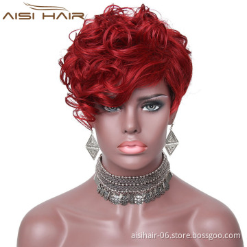 Aisi Hair New Style Short Synthetic Red Curly Pixie Cut Wig